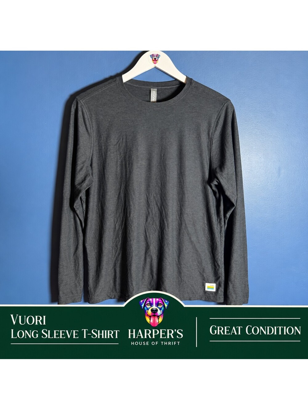 Vuori Long Sleeve Tee Charcoal Gray Performance Crewneck Size M